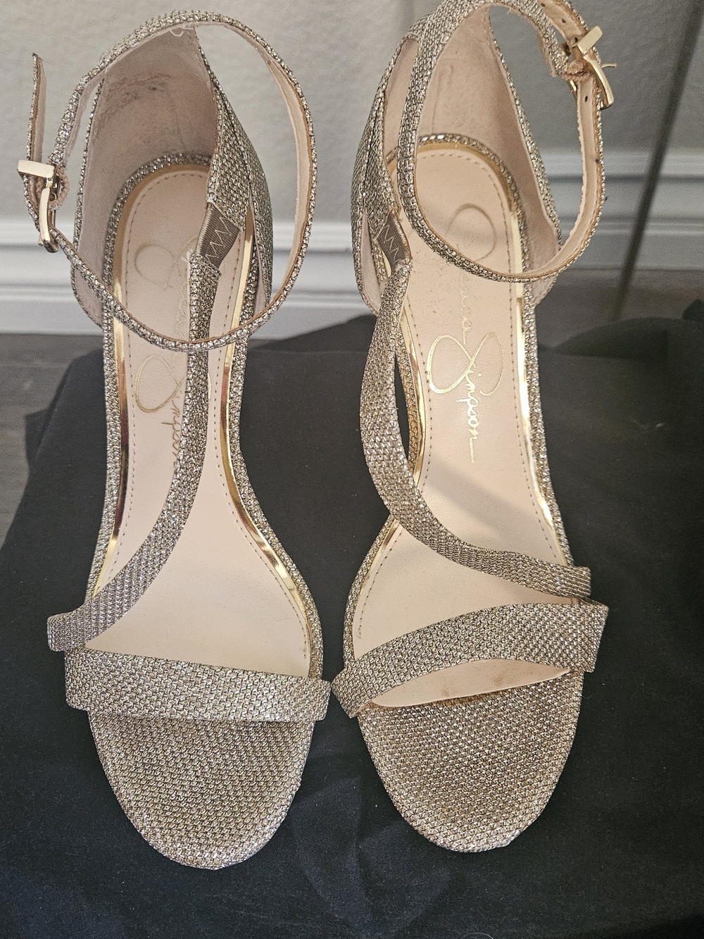 Jessica Simpson Glitter Gold Ankle-Strap Heels